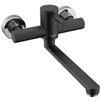 Kelleria Wandarmatur Küchenarmatur Wandmontage, Spültischarmatur Wand 360° Drehbare Einhebelmischer, Edelstahl Wasserhahn Küche Armatur Mischbatterie Kalt und Heiß, Schwarz