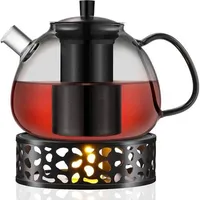Teekanne Glas 1500ml Teekanne mit Stövchen Typ4 Schwarzfilter