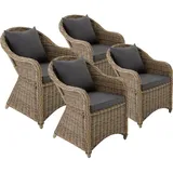 Tectake Rattansessel 60 x 71 x 84 cm natur 4 St. inkl. Sitzkissen