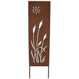 Dekoleidenschaft Deko-Schild mit „Schilf“-Ausstanzungen, 117 cm hoch aus Metall mit Rost-Optik, Garten-Paneel, Gartendeko für Draußen, Gartenstecker, Rostschild