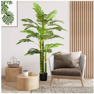 Homcom Künstliche Palme 190 cm Kunstpflanze, Plastik künstliche Pflanzen im Topf Kunstpalme, Fake Plant für Wohnzimmer Schlafzimmer Büro Garten moderne Dekoration Geschenk