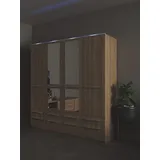 Kleiderschrank PRIESS "Schrank Garderobe Wäscheschrank Barcelona in 5 Breiten", braun (eichefarben artisan), B:185cm H:193cm T:54cm, Holzwerkstoff, Schränke, Kleiderschrank, viel Stauraum, geräumige Schubkästen, mit Spiegel, MADE IN GERMANY