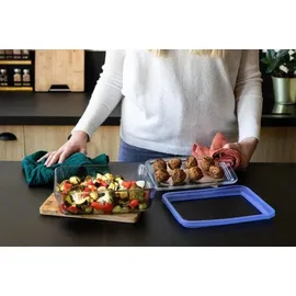 Pyrex Pyrex Zero Kunststoff-Vorratsgläser, rechteckig, Borosilikatglas, Glasdeckel, ofenfest (1 x 0,8 l + 1 x 1,5 l + 1 x 2,6 l) - Transparent