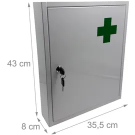 Relaxdays Medizinschrank, abschließbar, 5 Fächer, HxBxT: 43 x 35,5 x 8 cm, für Medikamente, Arzneischrank, weiß/grün