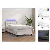 vidaXL Boxspringbett mit Matratze & LED Weiß 80x200 cm Kunstleder