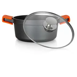 Orbegozo Aluminiumgusspfanne CDH 3028, 6,7 l, Antihaftbeschichtung, Deckel aus gehärtetem Glas, Griffe aus Silikon