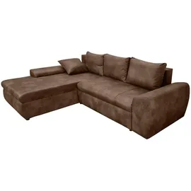 luma-home Vintage Ecksofa Schlafsofa Eckcouch L-Sofa mit Ottomane links, einzeln stellbar,L-Form, 266x186 cm, Wohnzimmer, Sofas / 18014 - 2 Jahre Gewährleistung - mind. 14 Tage Rückgaberecht - Braun