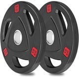 wuuhoo® olympische Hantelscheiben Ray 50mm, Langhantelgewicht 2er Set, Hantelscheibe gummiert mit Stahlkern und Griffen, beschichtet in Schwarz - Fitnessgerät für Zuhause, modernes Design 2X 10 kg