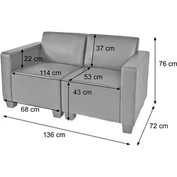 Mendler Modular 2-Sitzer Sofa Couch Lyon, Kunstleder ~ dunkelgrau