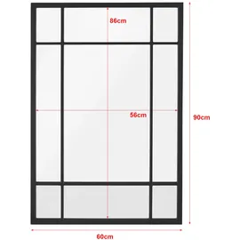 [en.casa] Wandspiegel, Schwarz, Glas, rechteckig 60x90x1.8 cm,