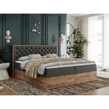 MKS Meble Boxspringbett, Deko, Doppelbett, Polsterbett mit Bettkästen und Multipocket-Matratze, Eiche Wotan holzrahmen - Albero-3 - 140x200cm - Dunkelgrau K... - Dunkelgrau