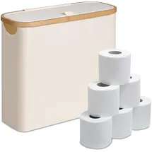 Relaxdays Toilettenpapier Aufbewahrung, 12 Rollen, HxBxT: 38 x 43 x 17 cm, Stoff, Bambus, Klopapier Korb, Vorrat, beige