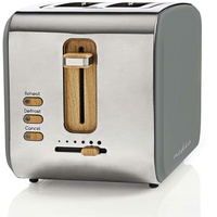 TronicXL ECO Toaster Holz Design Applikationen + grau Soft-Touch + Edelstahl silber - 6-Stufen - 900W - Designer Retro Holzdesign