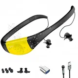 Wasserdichter MP3-Player zum Schwimmen, Tayogo Wasserdichter MP3-Player, 8 GB IPX8 Magnetisches Laden Schwimmen Headset, MP3/FM-Modus, Musik-Player zum Schwimmen (Gelb)