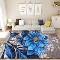 Grau Teppich, 200x300 cm 3D Bedruckt Blaues Chrysantheme-Muster Bedruckt Bereich Teppich, rutschfest Teppich, für Wohnzimmer, Schlafzimmer, Kinderzimmer, Heimdekoration, Weicher Teppich