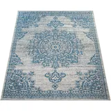 Paco Home Teppich »Coco 206«, rechteckig, 4 mm Höhe, Flachgewebe, modernes Design, Orient-Optik, In- und Outdoor geeignet, blau