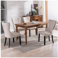 Ulife Stuhl mit Eichenbeinen, Knopf, Chromklopfer und Nagelkopfbesatz (4 St), Küchenstuhl Wohnzimmer Lounge Freizeitstuhl beige