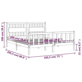 vidaXL Massivholzbett 180 x 200 cm Braun