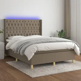 vidaXL Boxspringbett mit Matratze & LED Taupe 140x200 cm Stoff