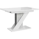 PROROOM FURNITURE - Mavea Table - Esstisch - Rechteckig - 120x80x75 cm - Ausziehbar auf 160 cm - Säulentisch mit Z-Gestell - Modern - für Esszimmer, Küche, Wohnzimmer, Salon - Weiß Glanz & Steinoptik