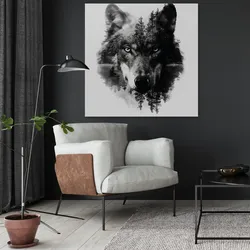 queence Acrylglasbild »Wolfsgesicht«, Baumbilder-Bäume-Gesicht-Kunst-Landschaft-mystischer Wald-Natur-Schwarz-Weiß-Wald-Waldbilder-Wildtiere-Wolfbilder-Wölfe, (1 St.), Fine Art-Print in Galeriequalität queence Farbe Bild(er): schwarz-weiß