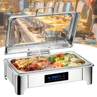VFDZ Chafing Dish Elektrisch Glasdeckel, 9L Edelstahl Speisewärmer Buffetwärmer Elektrisch Einstellbarer Temperatur, Warmhaltebehälter für Speisen für Catering, Buffet, Party(Full Pan)