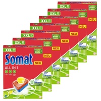 Somat All in 1 Spülmaschinen Tabs Zitrone & Limette (7x57 Tabs), Geschirrspül Tabs für strahlende Sauberkeit auch bei niedrigen Temperaturen, kraftvoll gegen Eingetrocknetes