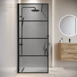 Badplaats B.V. Badplaats - Grauglass - Glas Duschabtrennung Schwarz - Walk-In Dusche Nano Duschtrennwand