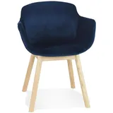 Wohnzimmerstuhl Blau Vintage | 59x54x80cm | Gepolsterte Armlehnen | Samt & Eichenholzbeine | Küche | Kadima Design