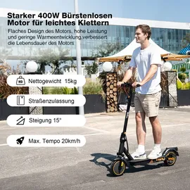 Mega Motion Elektroscooter E-Scooter mit Straßenzulassung ABE 8.5 Zoll Elektroroller mit 400W, APP, 20KM/H, 7,8AH 15KG Gewicht, faltbar, Duales Brems, Zwei Stoßdämpfer, Geeignet für Erwachsene