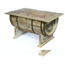 DanDiBo Ambiente DanDiBo Couchtisch Wohnzimmer Vintage halbiertes Weinfass 5084-H 80 cm Tisch aus Holz Beistelltisch Weinregal Fass Bar