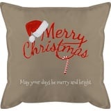 Kissen 50x50 - Weihnachtskissen Geschenke - Merry Christmas Zuckerstange mit Text - 50 x 50 cm - Beige - personalisierte Weihnachten weihnachtliche personalisiertes weihnachtsmotive füllung