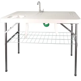 Lemodo klappbarer Filetiertisch, Camping Spüle mit 2 Spülbecken und Sprühdüse