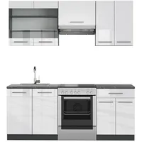 Vicco Küchenzeile Weiß Hochglanz/Anthrazit 200 cm ohne Arbeitsplatte