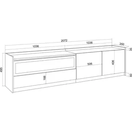 SKRAUT HOME Lowboard 207x50 cm Eiche Schwarz Holzwerkstoff