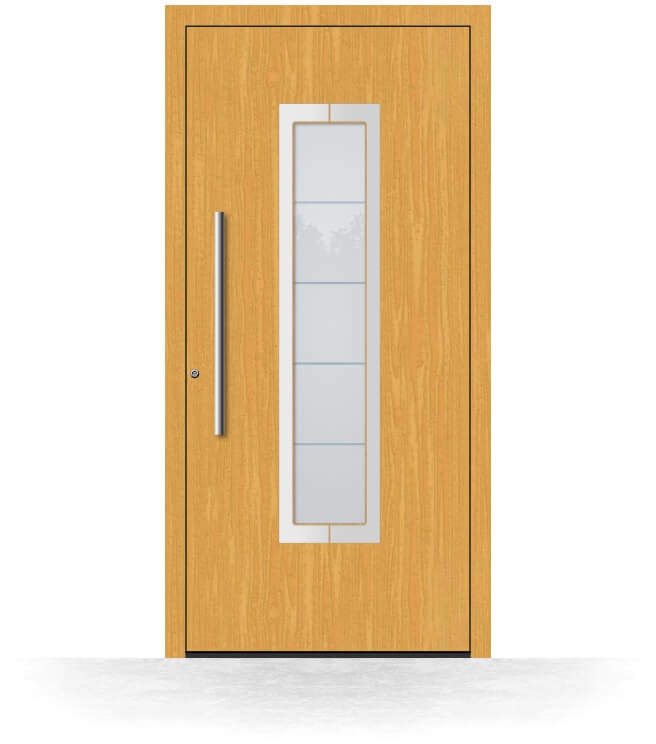 Haustür Holz, Fichtenholz, Fichte Hell 110, 85 x 185 cm, Motivglas-Einsatz mit Edelstahl-Applikation, Modell Herne, individuell konfigurieren