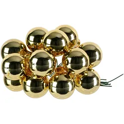 12 Weihnachtskugeln am Draht Glas 2cm mini Spiegelbeeren zum Basteln gold