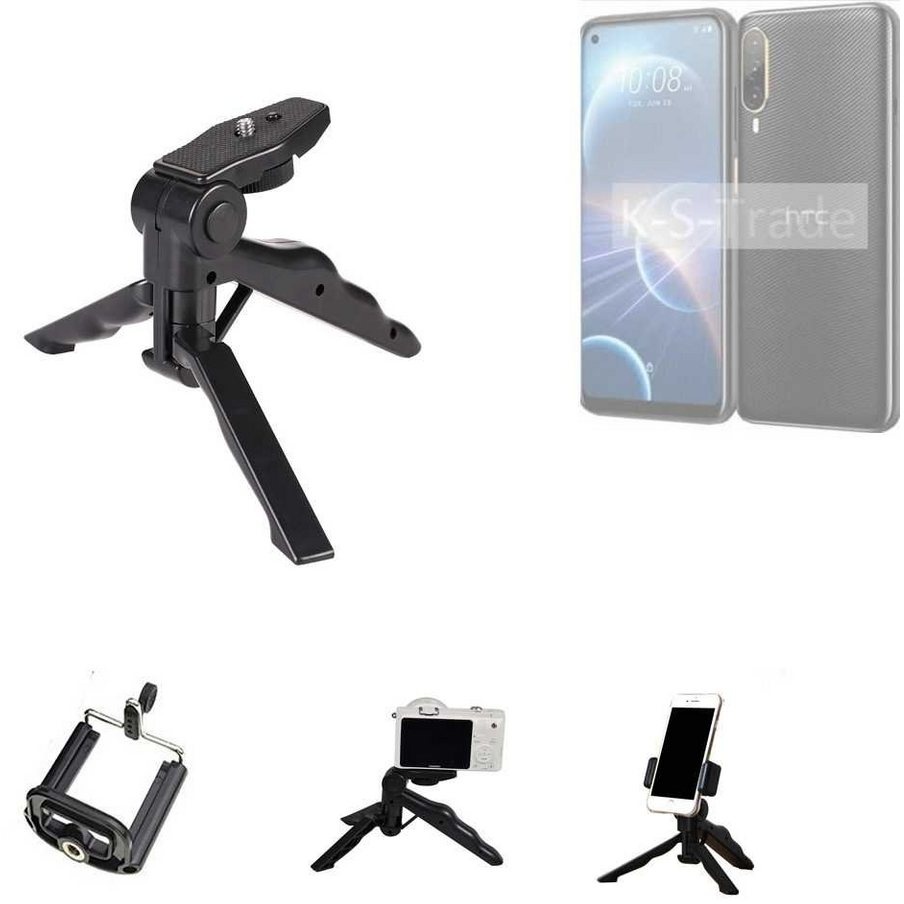 K-S-Trade für HTC Desire 22 Pro Smartphone-Halterung, (Stativ Tisch-Ständer Dreibein Handy-Stativ Ständer Mini-Stativ) schwarz