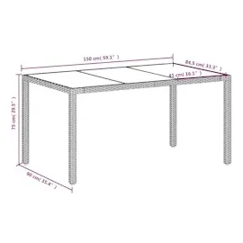 vidaXL Gartentisch mit Glasplatte Weiß 150x90x75 cm Poly Rattan