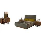 Xlmoebel Schlafzimmer-Set Modernes Bett mit Nachtschrank in traditionellem Design, (4-tlg., Kommode, 2x Nachttische, Bett), Hergestellt in Europa braun|grau