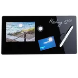 Relaxdays Magnettafel, beschreibbar, inkl. 3 Magnete & Stift, abwischbar, rahmenlos, Magnetboard Glas, schwarz