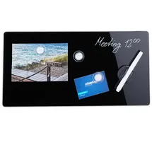 Relaxdays Magnettafel, beschreibbar, inkl. 3 Magnete & Stift, abwischbar, rahmenlos, Magnetboard Glas, schwarz