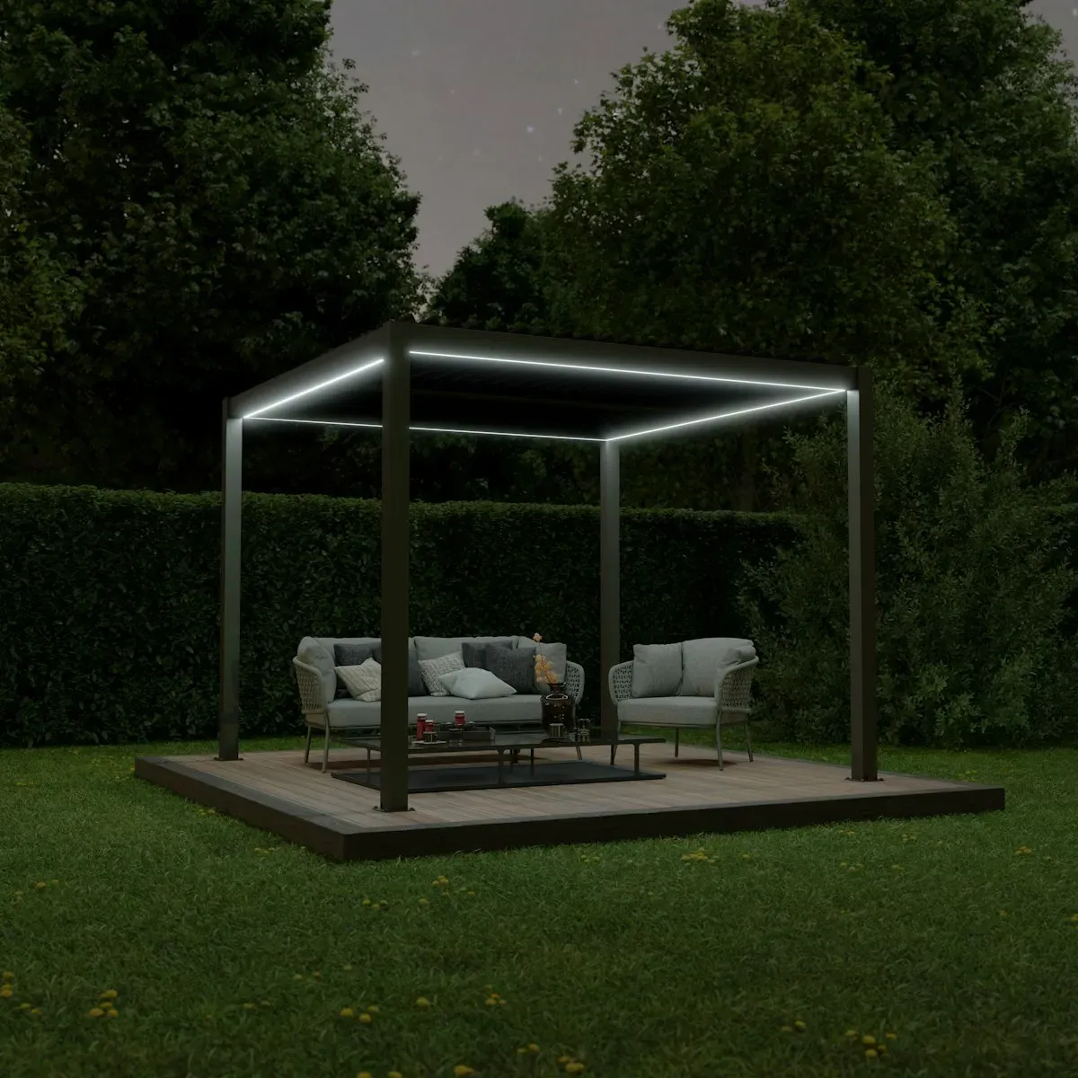 Ximax Lamellendach Pergola Shade freistehend 3x3 m Inkl. Farbbeleuchtung Dunkelgrau Manuell