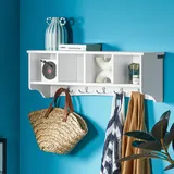 SoBuy Wandgarderobe Hängeregal Bücherregal Wandschrank mit 5 Haken weiß,