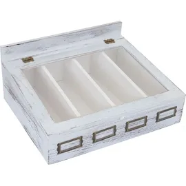Mendler Aufbewahrungsbox HWC-C25, Teebox Schmuckkästchen Kiste, Paulownia 17x37x33cm ~ weiß, shabby