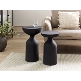 Beliani Beistelltisch 2er Set Metall Schwarz rund Wohnzimmertisch Couchtisch COTA/TENJO