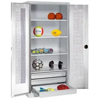 C+P Sportgeräteschrank mit Schubladen und Lochblech-Flügeltüren (Typ 4), HxBxT