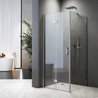 Duschkabine 120x90 cm Duschkabine Eckeinstieg 180°Falttür Duschabtrennung mit Seitenwand 6mm ESG Sicherheitsglas Nano Glas,Höhe 195 cm