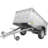 Garden Trailer 200 Kipp – Anhänger 200 x 106 cm, mit zusätzlichen Bordwänden, Flachplane und Stützrad – Plane Anhänger 750 kg, Ladefläche aus Siebdruckbodenplatte, Kippmechanismus Unitrailer