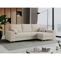 MKS MEBLE Ecksofa - L-Form Sofa mit Schlaffunktion - Wohnlandschaft L Form, Ecksofa mit Schlaffunktion und Bettkasten, Schlafsofa mit Bettkasten, Couch mit Schlaffunktion - Beige Dorian